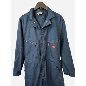 Dickies Mens Coveralls 46R Long Sleeve Navy Blue Double Zipper Logo